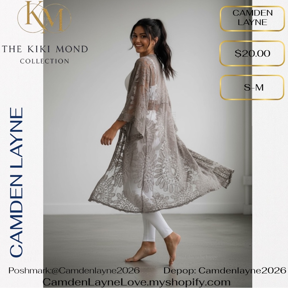 Camden Layne Gray Lace Kimono - Picture 2 of 5